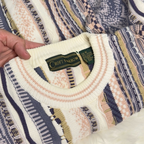 Vintage 90s Coogi Style Pastel Paisley 3D Knit Sweater - Picture 4 of 4